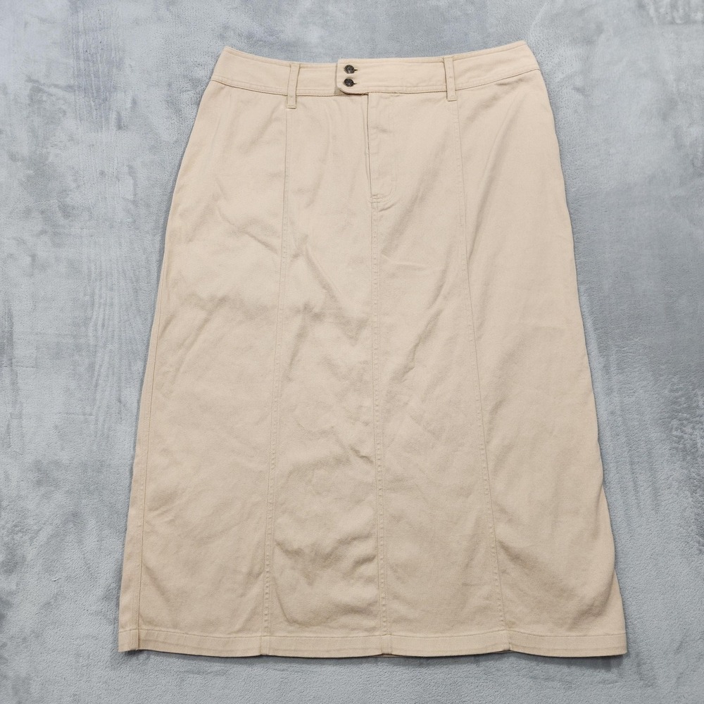 Vintage NorthCrest Skirt Womens 18W Beige Twill A-Line Midi Back Slit Stretch